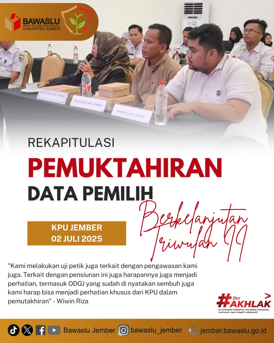 Pelaksanaan Rekapitulasi Pemuktahiran Data Pemilih Berkelanjutan di Aula KPU Jember